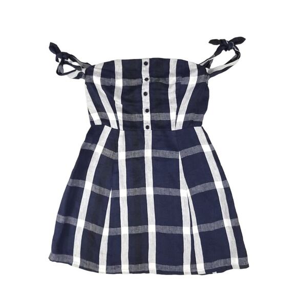 Reformation Linen Mini Dress Plaid Tie Off The Shoulder Arnaut Summer Dress - Picture 9 of 14